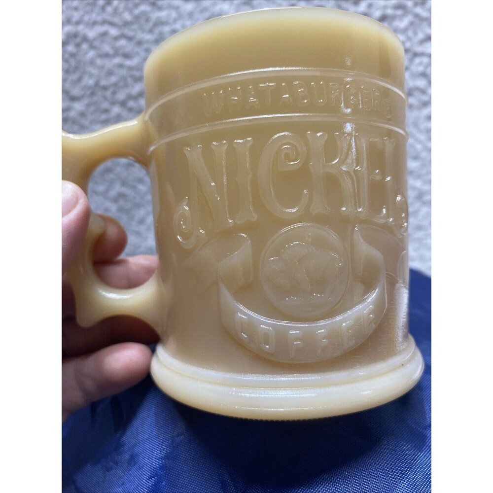 Vintage Whataburger Buffalo Nickel Coffee Cup Mug Butterscotch Glass
